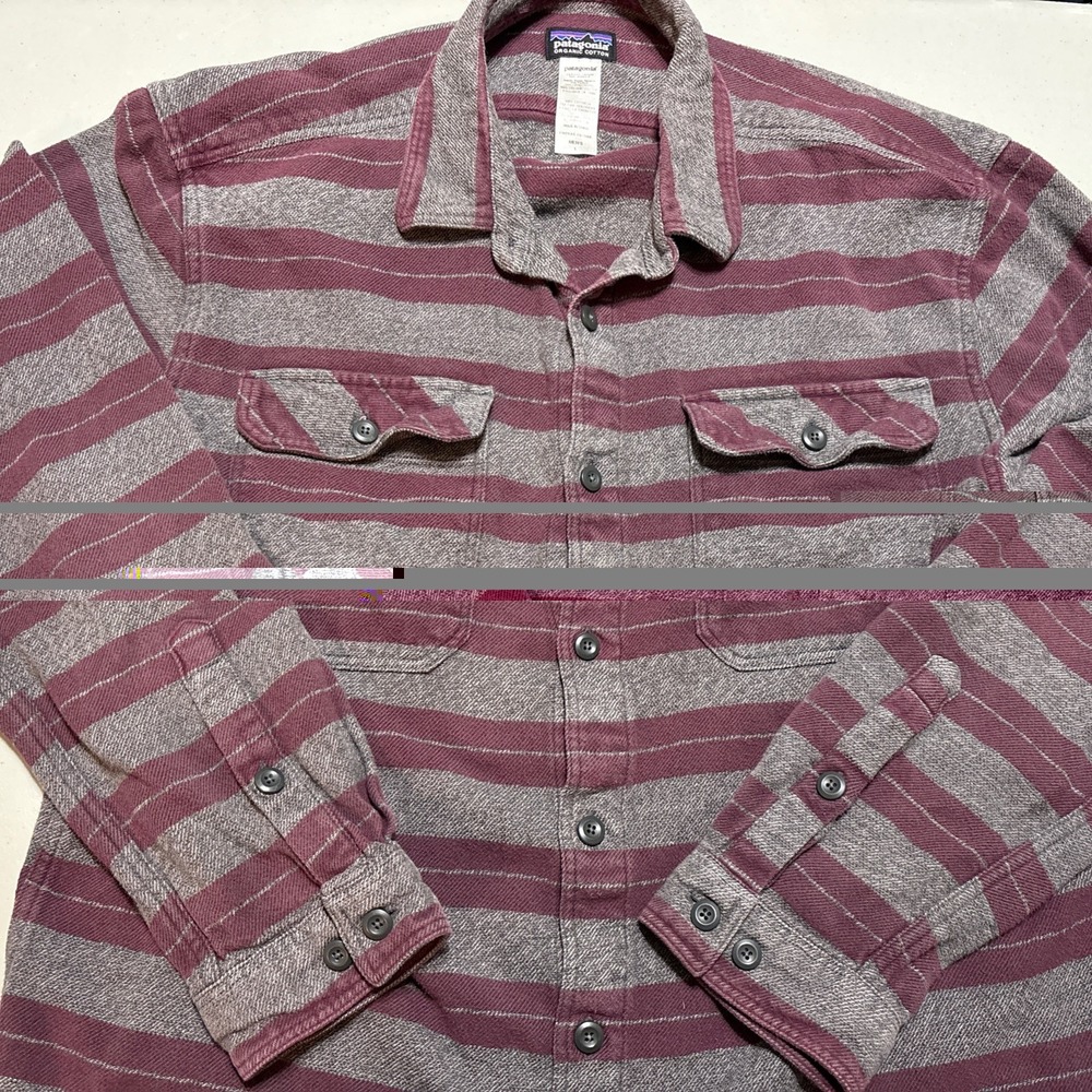 Patagonia Fjord Flannel Shirt Men L Striped Multicolor Long Sleeve Button Up EUC